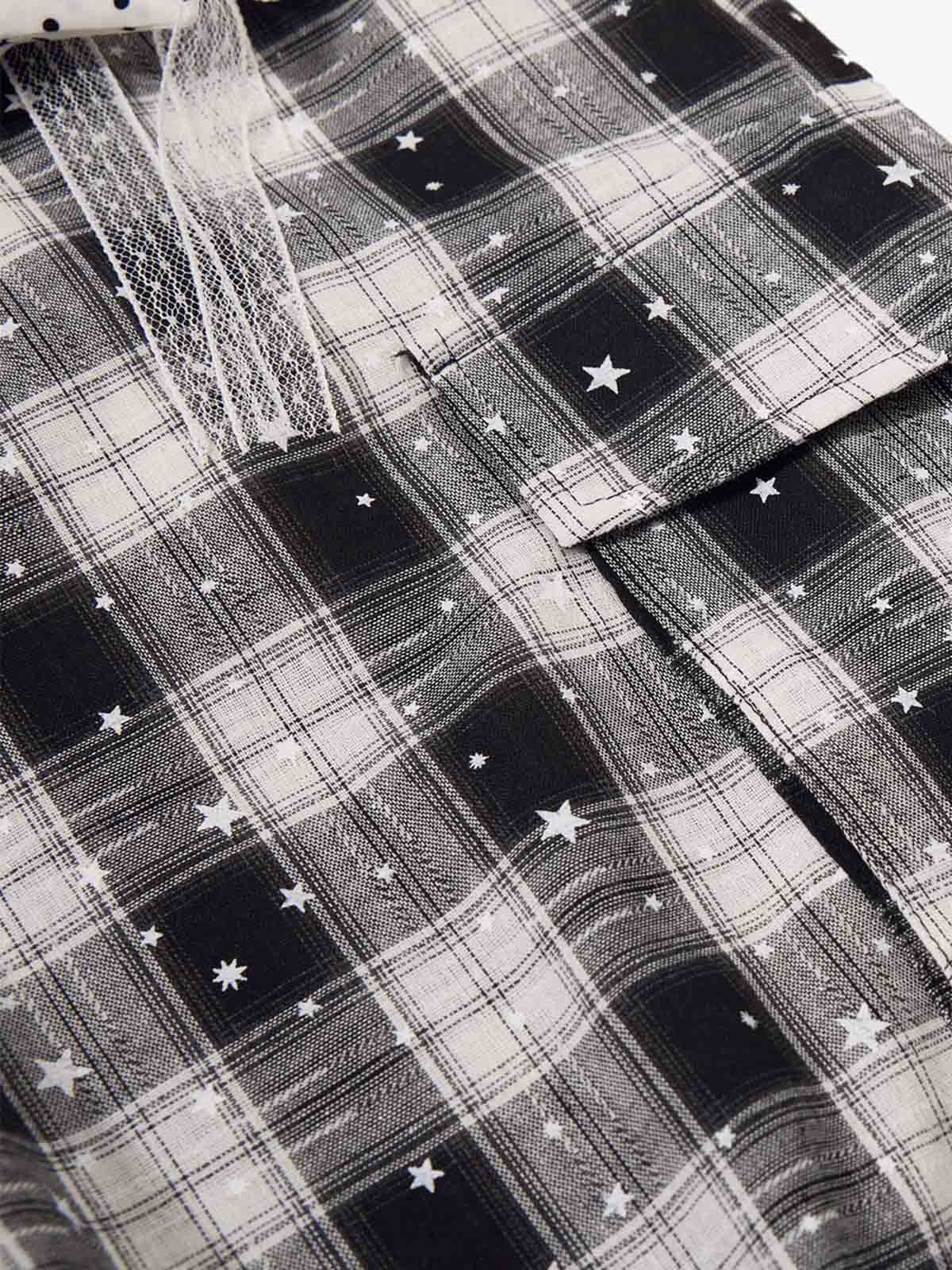 Star Print Plaid Shirt with Tulle Trim