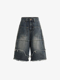 Frayed Layered Paneled Denim Jorts