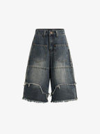 Frayed Layered Paneled Denim Jorts