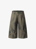 Olive Washed Wide-Leg Cargo Shorts