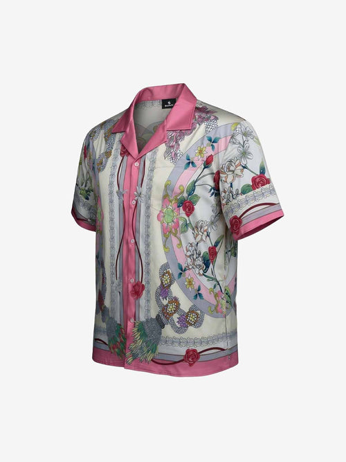 Baroque Floral Satin Camp Collar Boxy Shirt