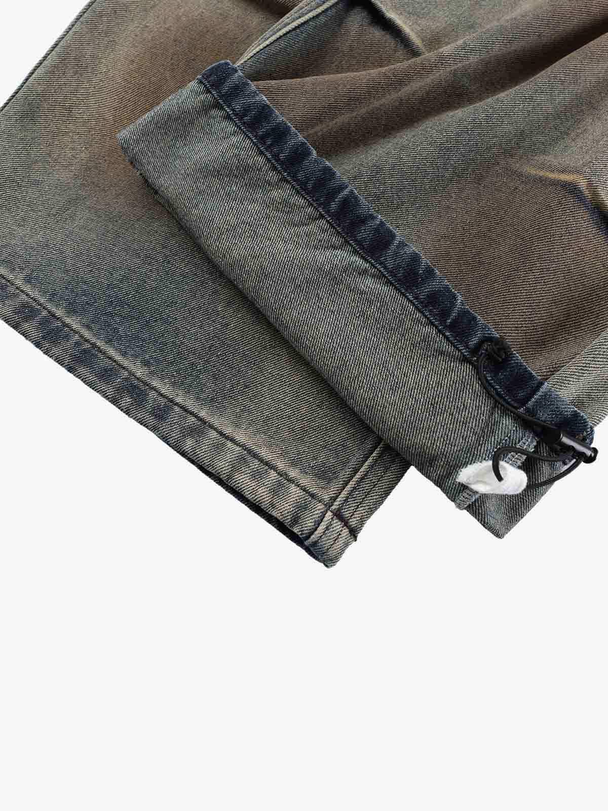 Gradient Sandwash Detachable Tie Baggy Jeans