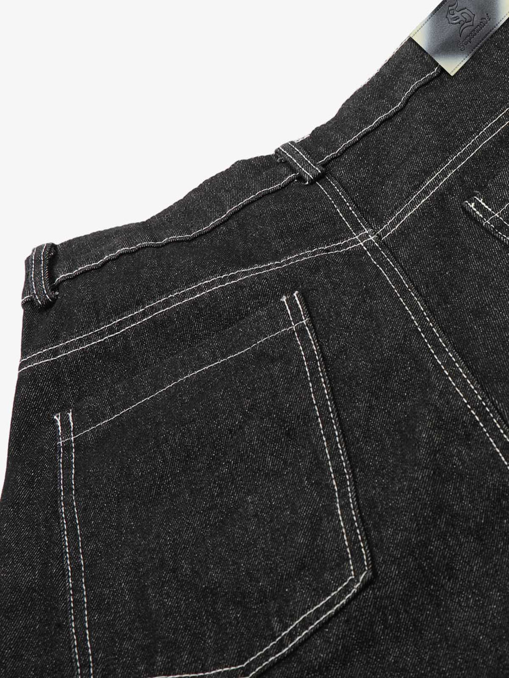Contrast Stitching Flame Denim Shorts