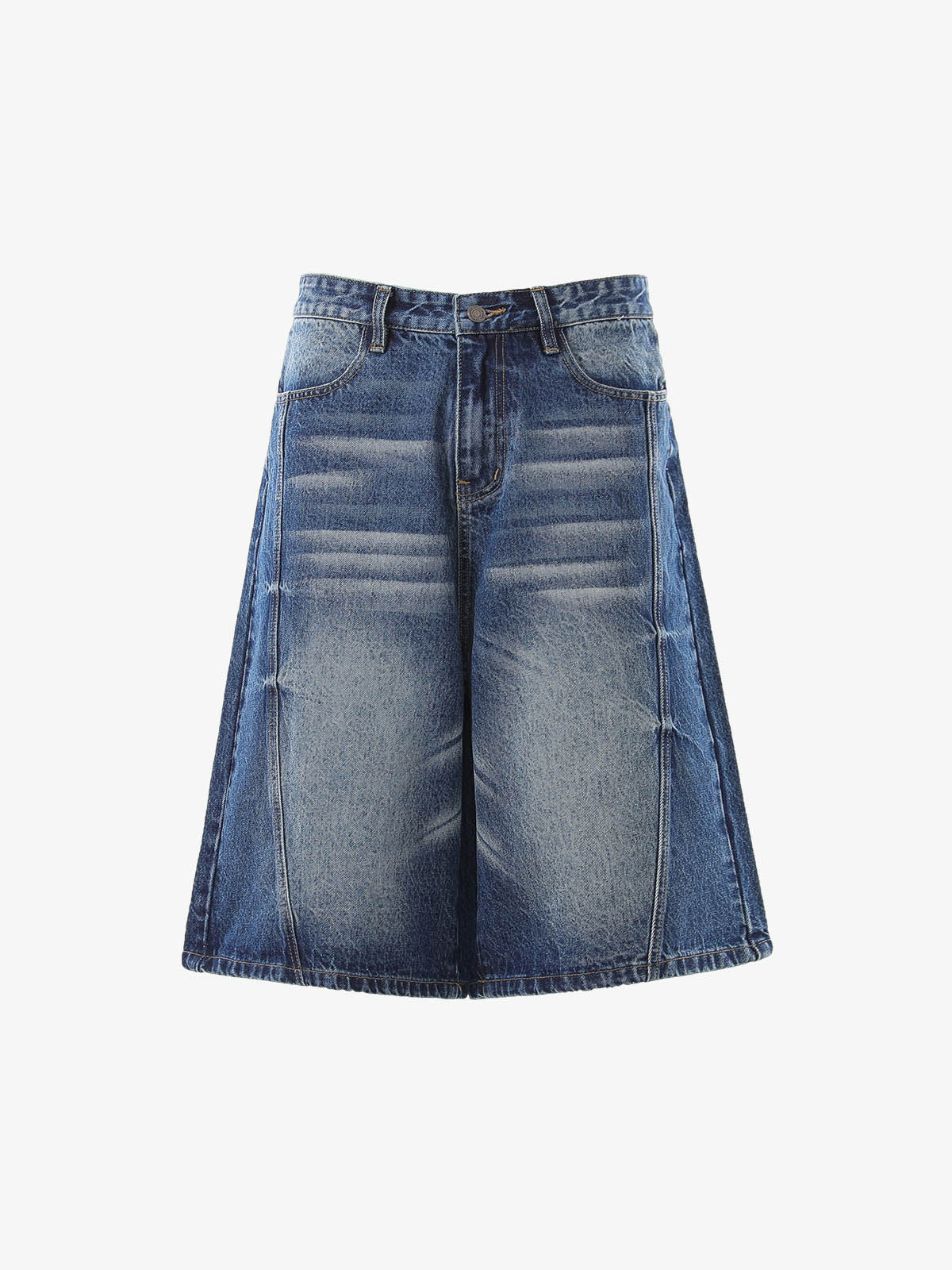 Panel Stitch Wide Leg Denim Jorts