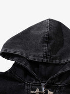 Vintage Washed Denim Metal Toggle Detail Pullover Hoodie