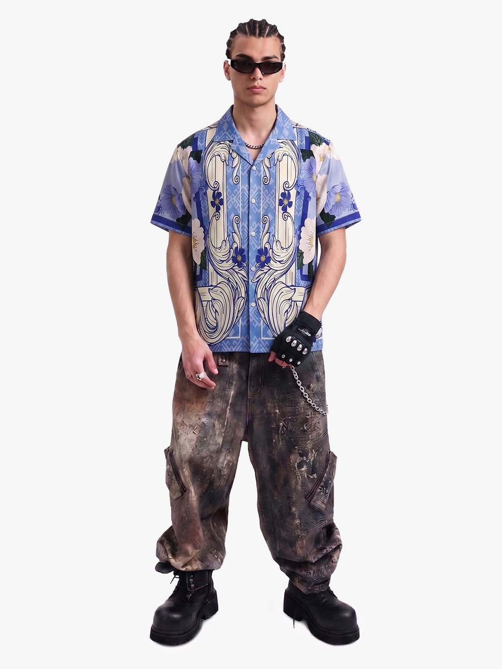 Vintage Baroque Floral Camp Collar Boxy Shirt