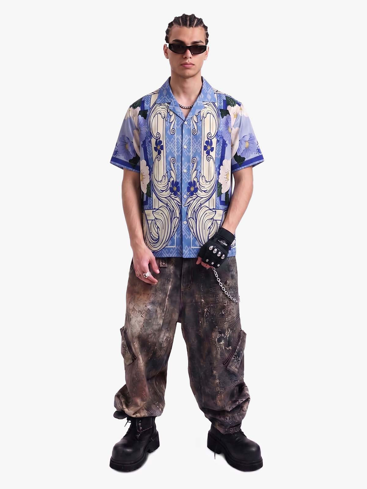 Vintage Baroque Floral Camp Collar Boxy Shirt