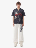 Red Blindfold Horse Camp Collar Boxy Shirt