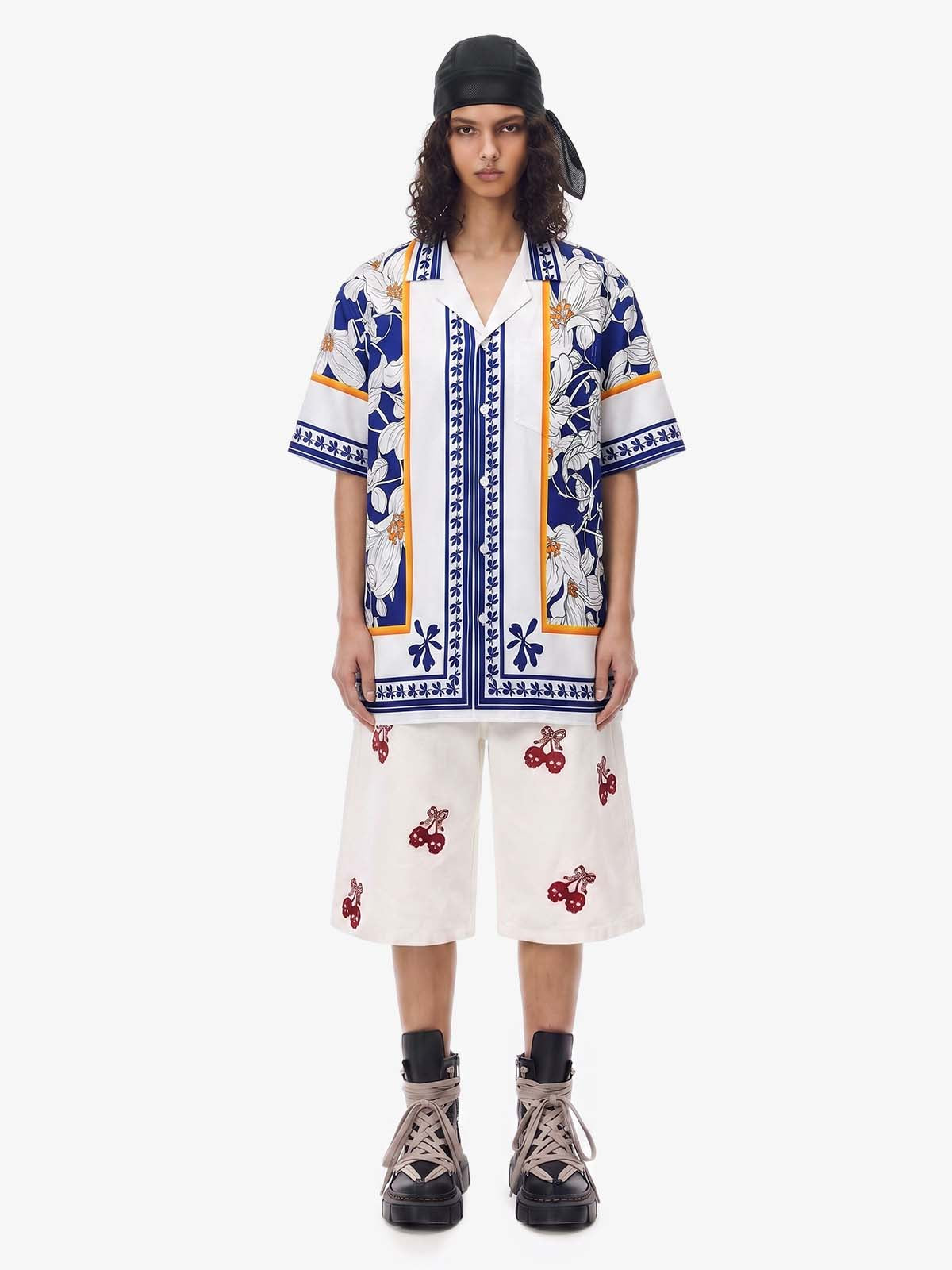 Porcelain Pattern Camp Collar Boxy Shirt