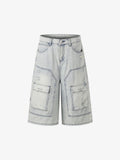 Distressed Denim Cargo Shorts