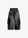 Grunge Wash Cargo Denim Shorts