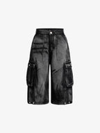 Grunge Wash Cargo Denim Shorts