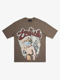 Retro Blindfold Angel Rhinestone Letter Graphic T-Shirt