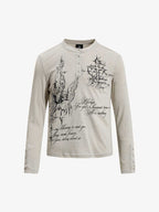 Gothic Angel Graphic Long Sleeve Henley T-Shirt