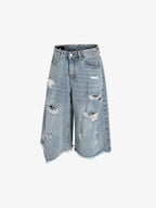 Distressed Light Wash Denim Shorts - 2639