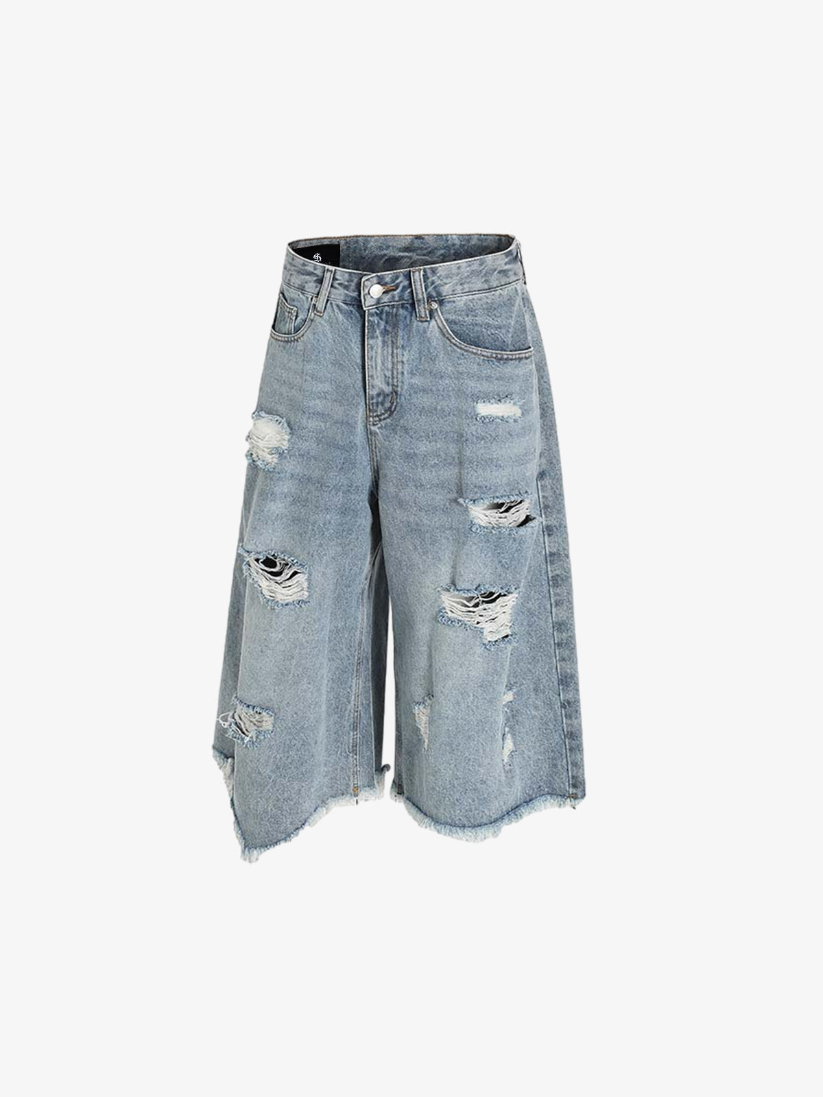 Distressed Light Wash Denim Shorts - 2639