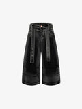 Belted Curved Seam Wide Leg Jorts