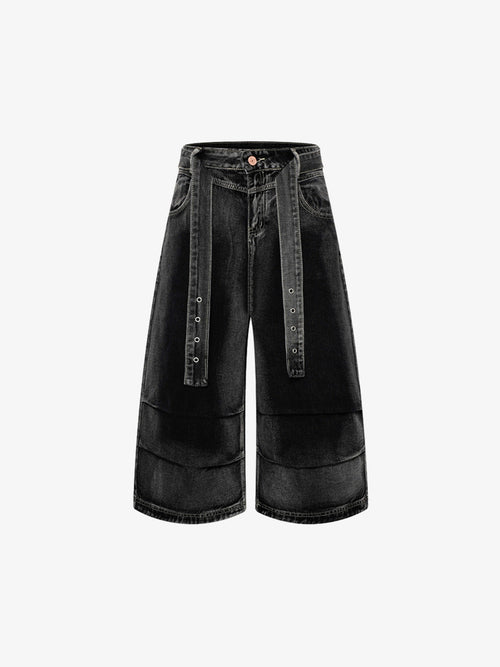 Belted Curved Seam Wide Leg Jorts