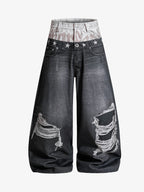 3D Faux Layer Curved Jeans