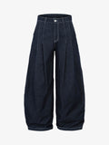 Deconstructed Contrast Stitching Pleated Baggy Barrel Jeans - 2343