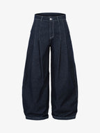 Deconstructed Contrast Stitching Pleated Baggy Barrel Jeans - 2343