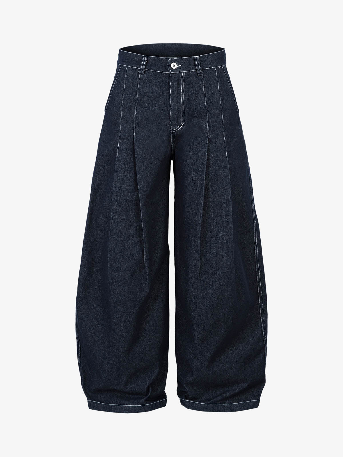 Deconstructed Contrast Stitching Pleated Baggy Barrel Jeans - 2343