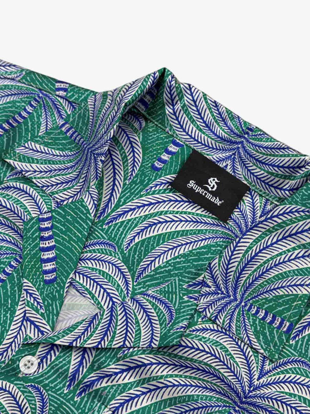 Teal Palm Leaves Camp Collar Boxy Shirt