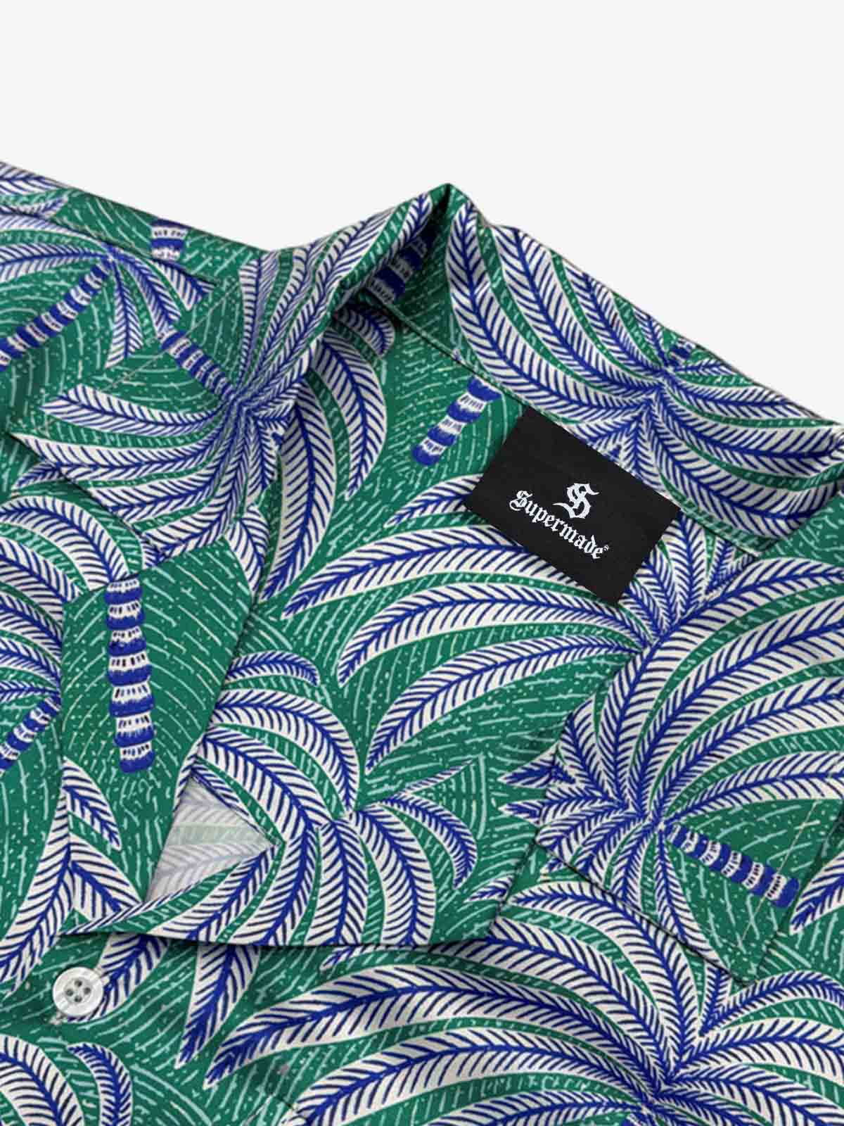 Teal Palm Leaves Camp Collar Boxy Shirt