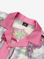Baroque Floral Satin Camp Collar Boxy Shirt