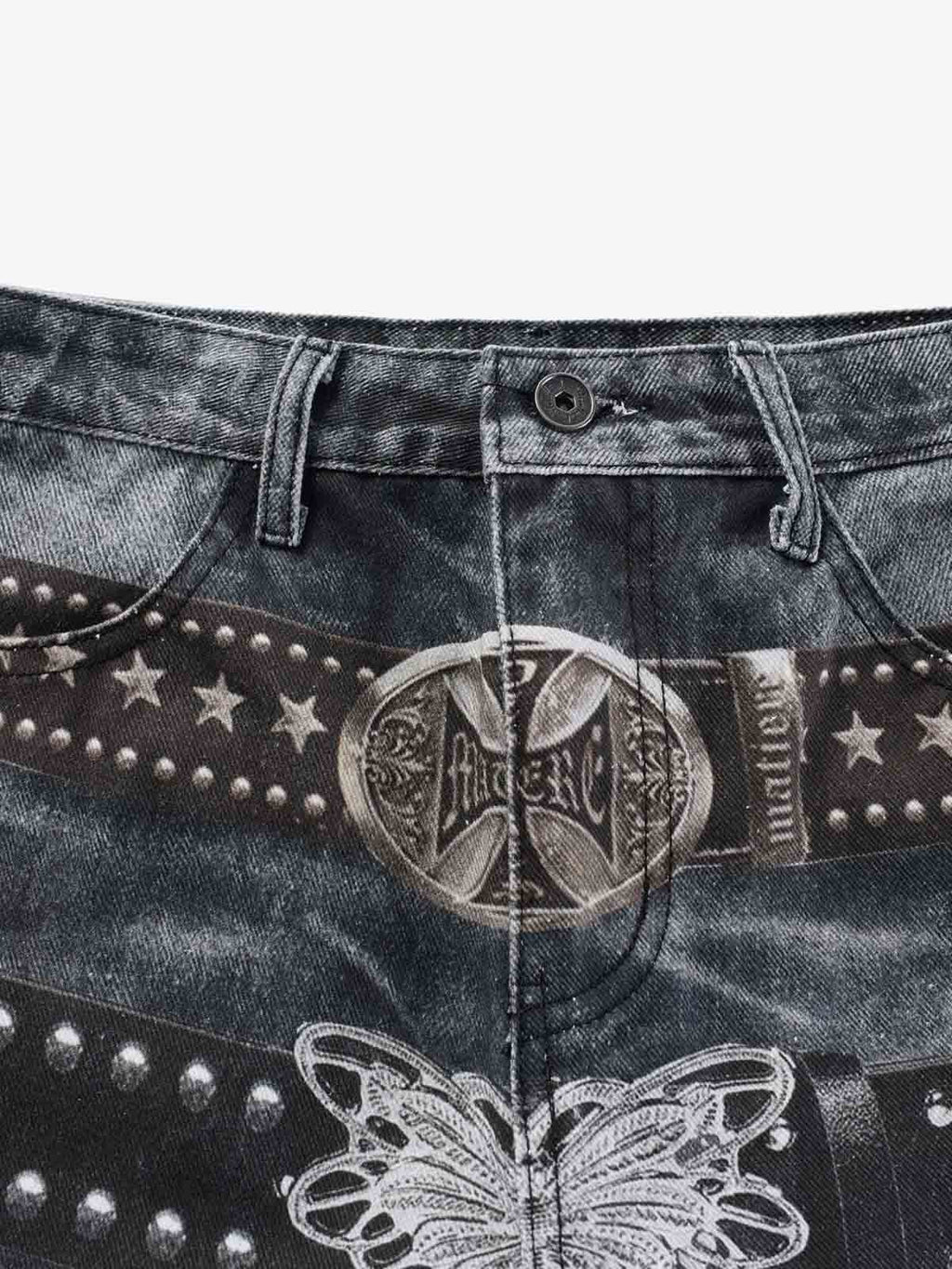 Butterfly Illusion Graphic Print Baggy Jeans