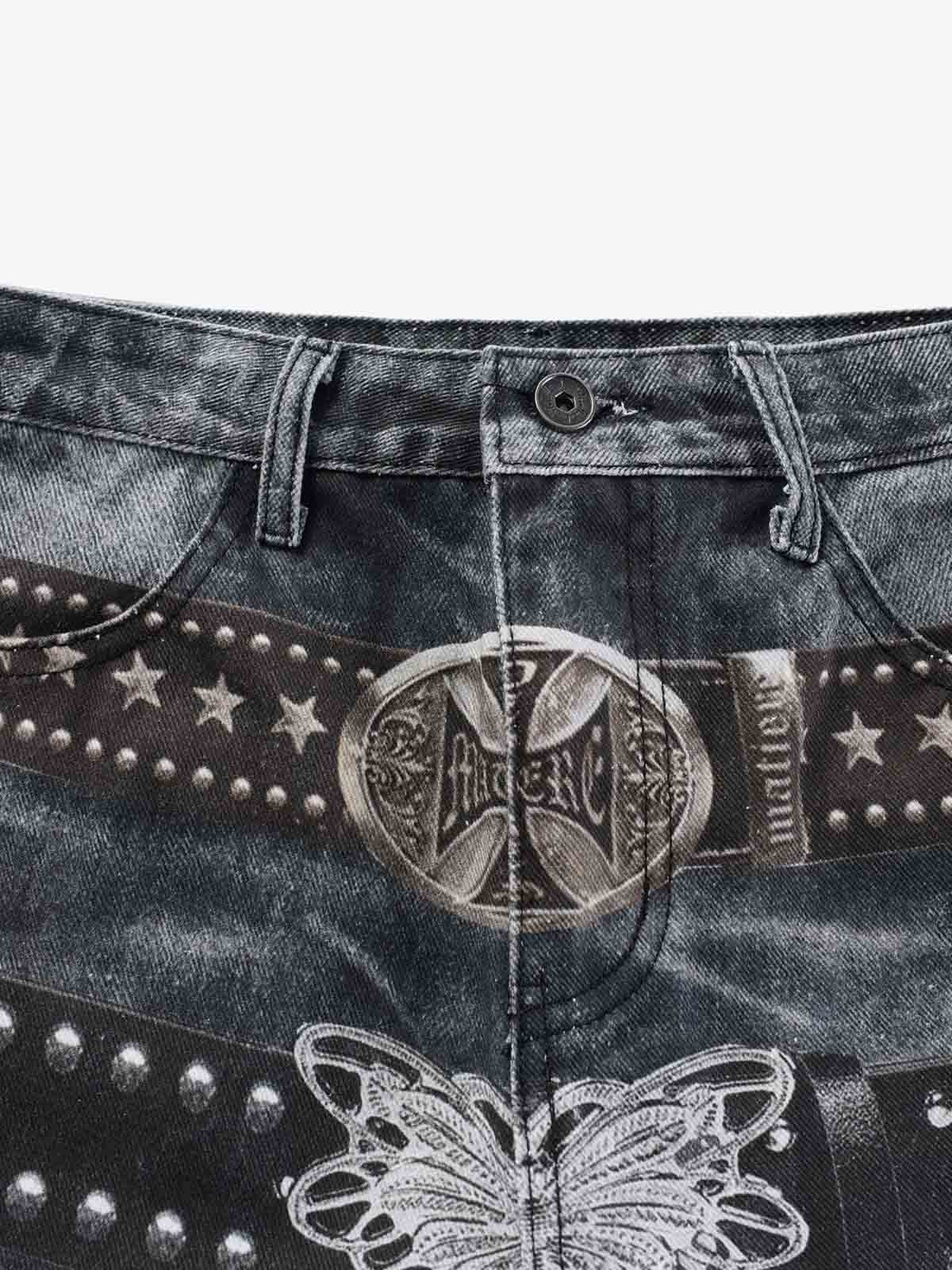Butterfly Illusion Graphic Print Baggy Jeans