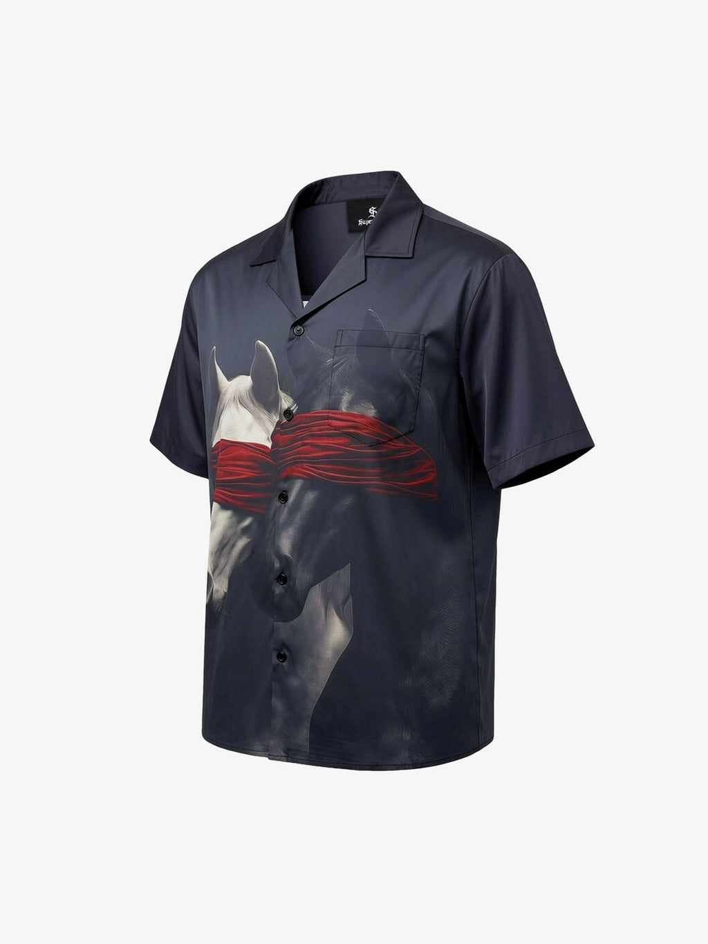Red Blindfold Horse Camp Collar Boxy Shirt