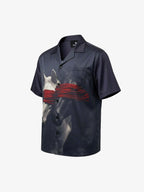 Red Blindfold Horse Camp Collar Boxy Shirt
