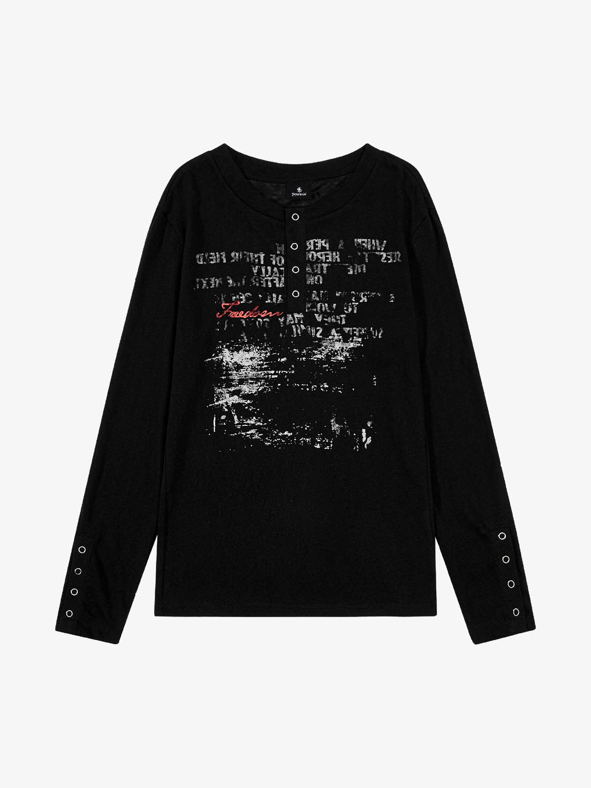 Supermade Industrial Text Print Long Sleeve Henley T-Shirt