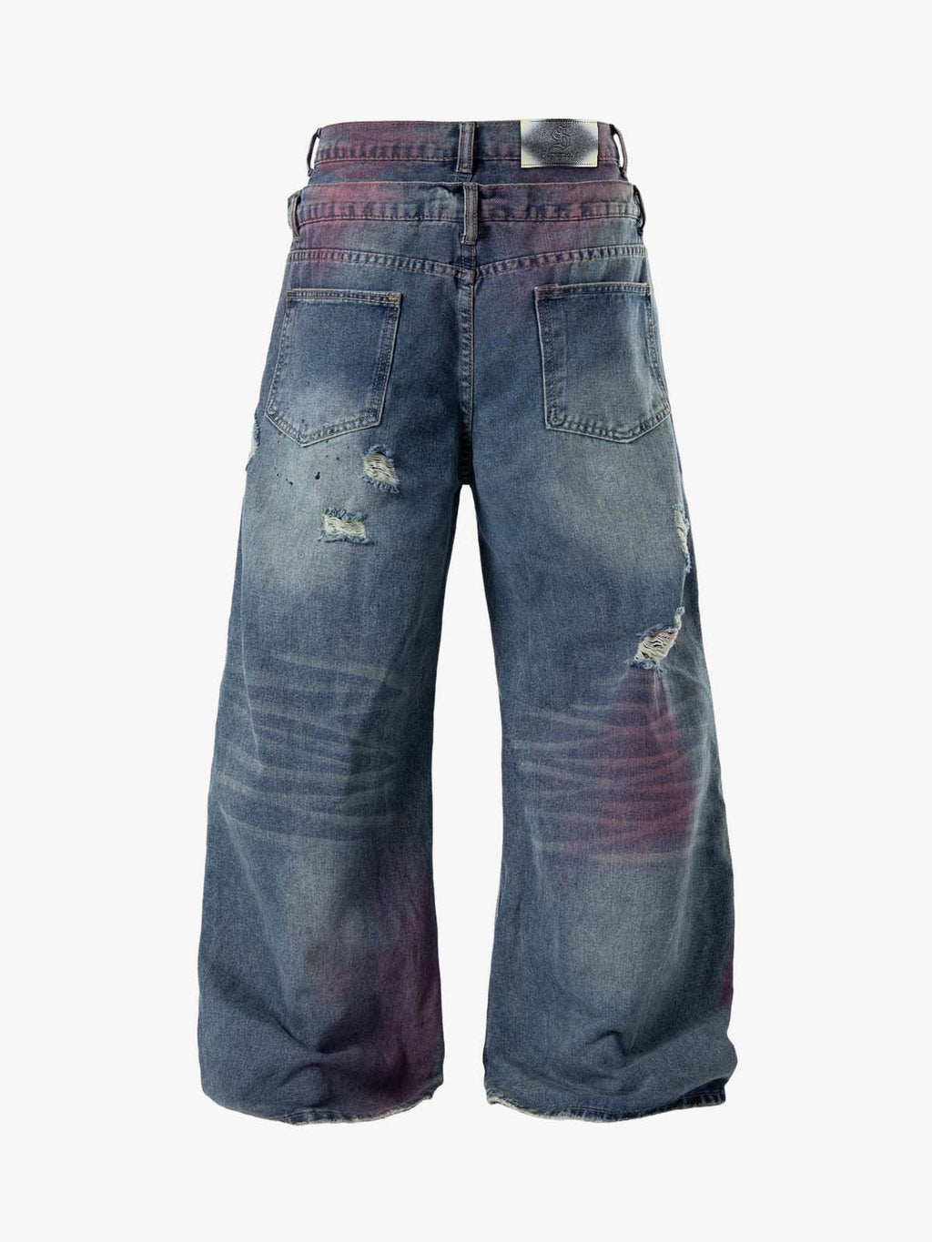 Double-Waist Distressed Wide-Leg Jeans