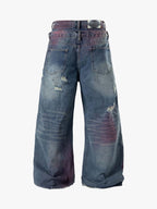 Double-Waist Distressed Wide-Leg Jeans