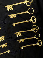 Black Cotton Button Up Shirt with Gold Embroidered Key Motif