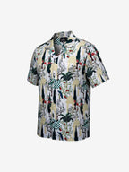 French Peacock Manor Camp Collar Boxy Shirt