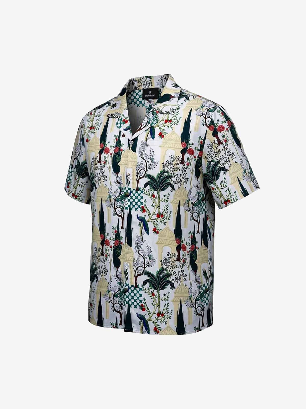 French Peacock Manor Camp Collar Boxy Shirt