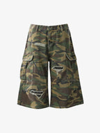 Retro Ripped Camouflage Cropped Shorts- 2387