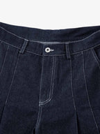 Deconstructed Contrast Stitching Pleated Baggy Barrel Jeans - 2343