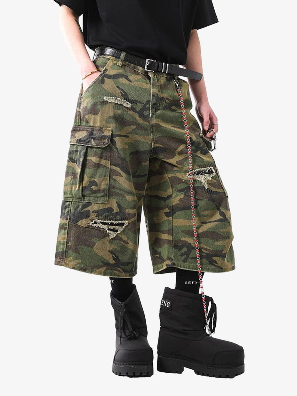 Retro Ripped Camouflage Cropped Shorts- 2387