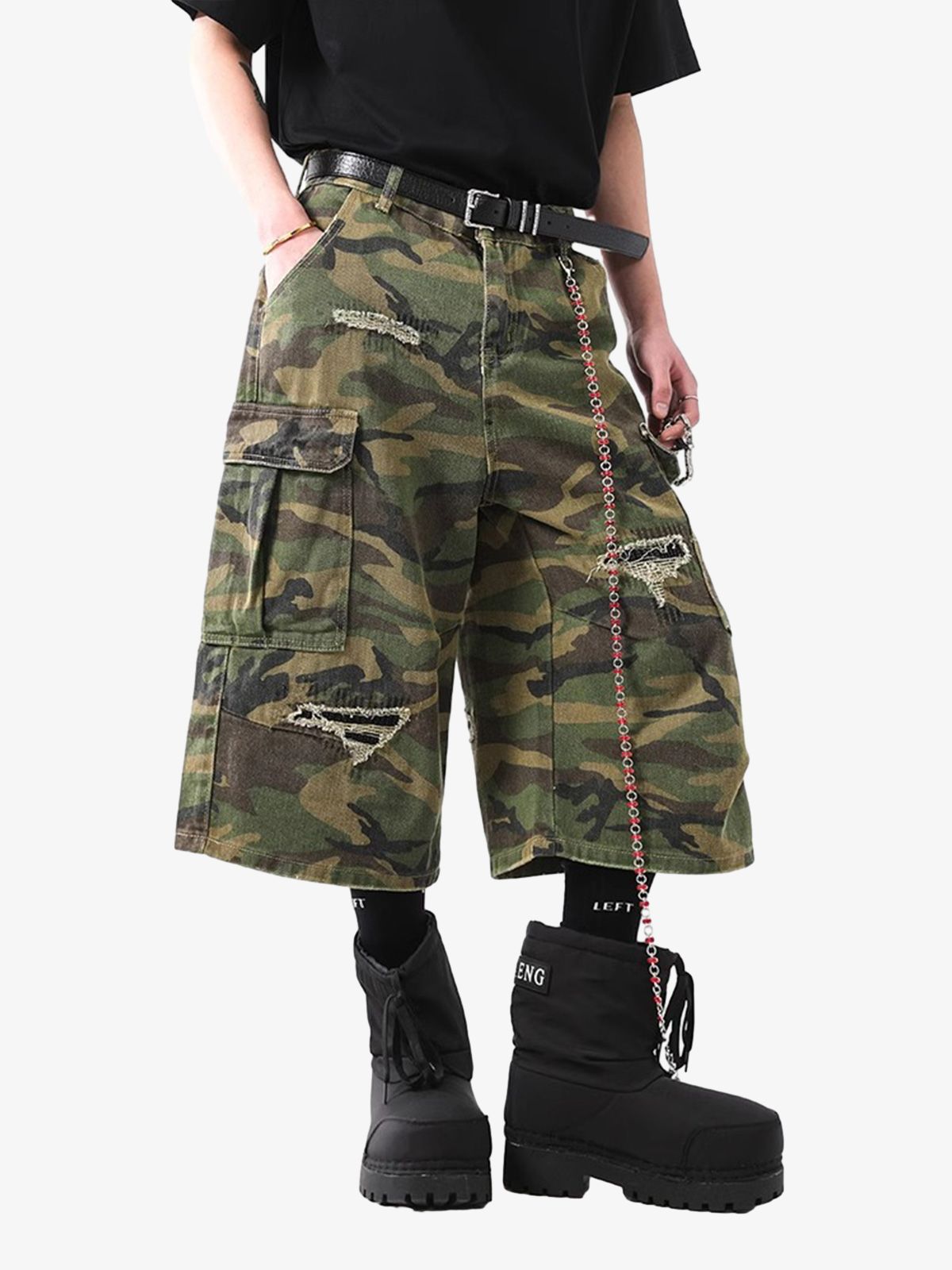 Retro Ripped Camouflage Cropped Shorts- 2387