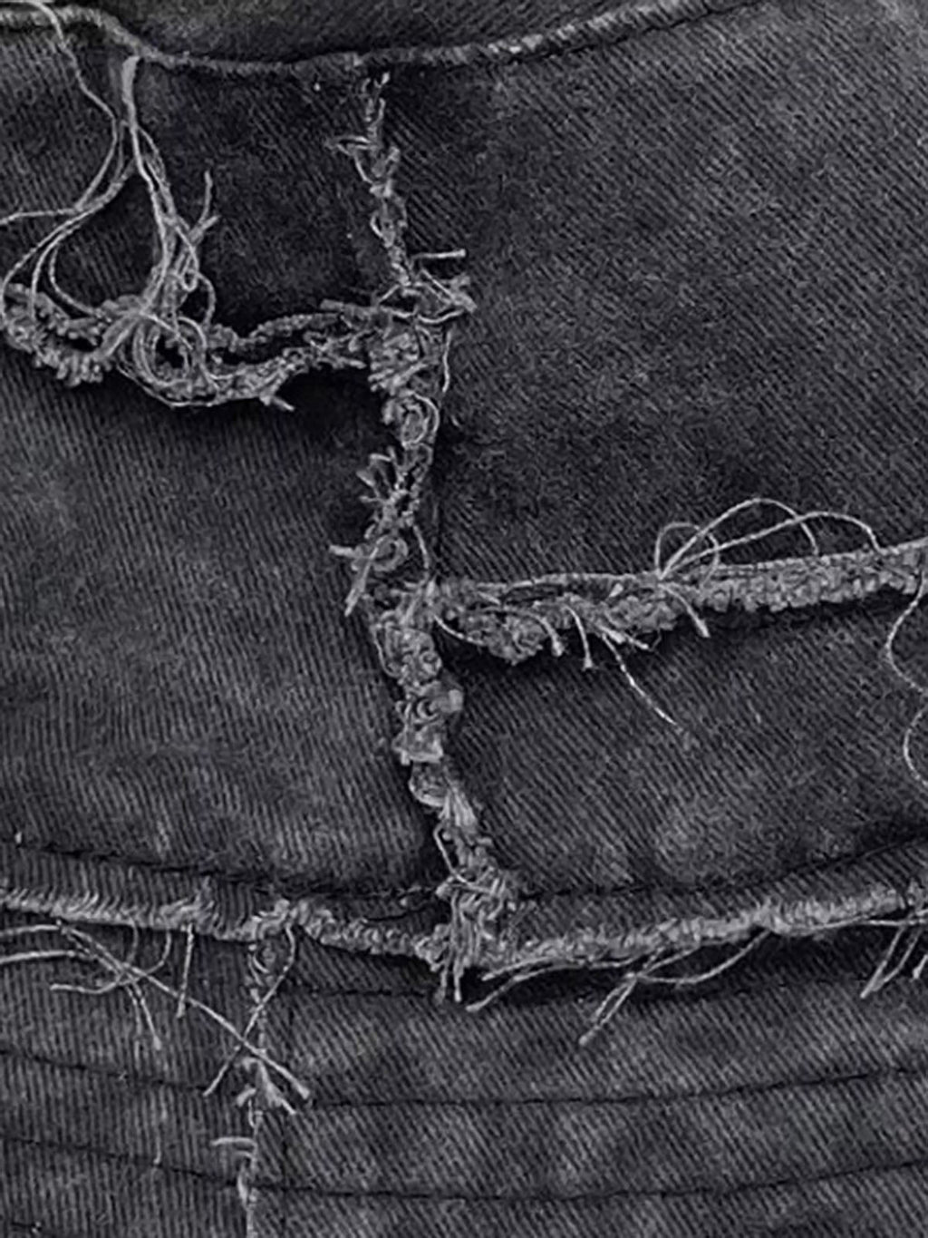 Distressed Denim Raw Edge Destroyed Bucket Hat