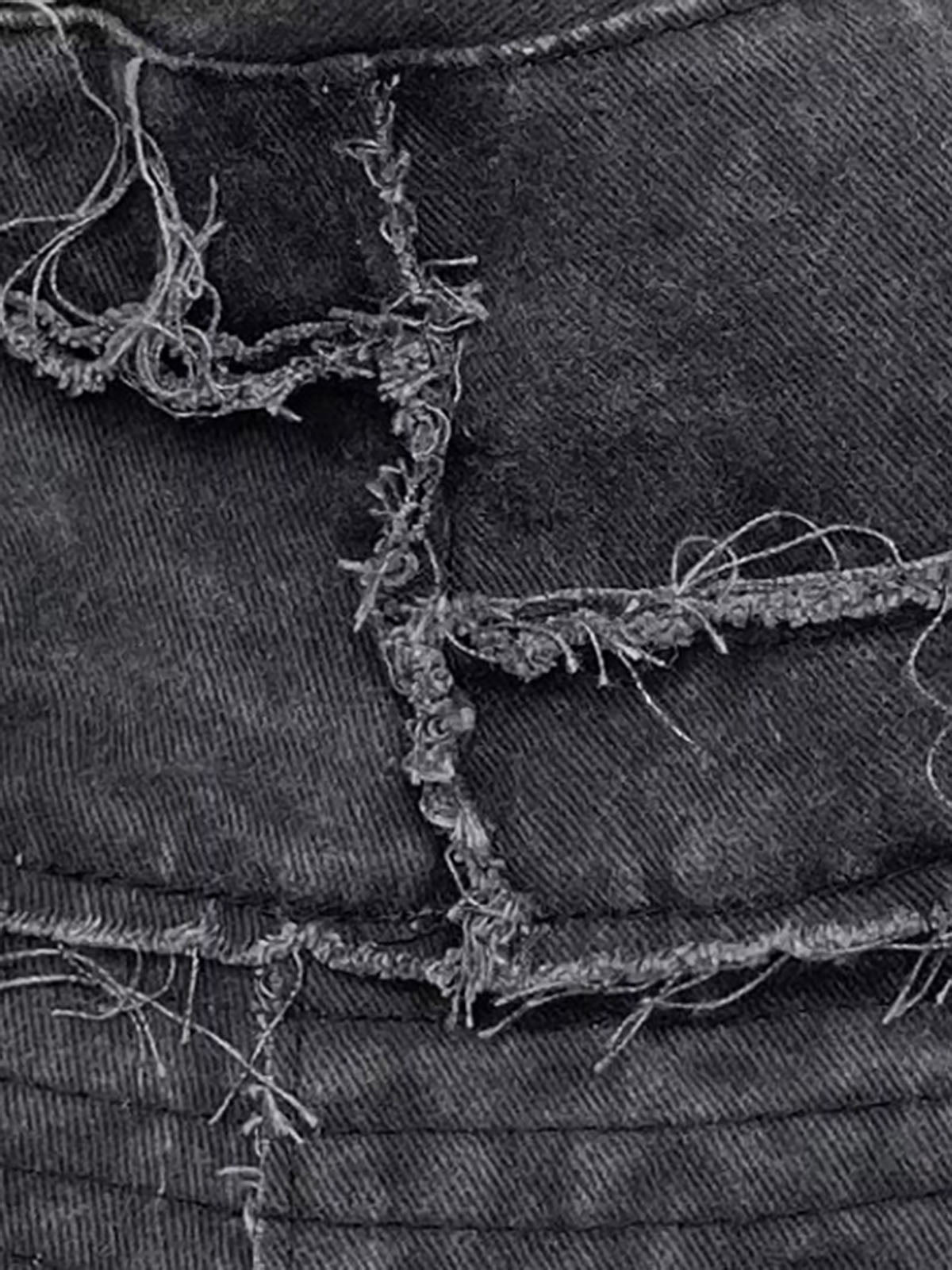 Distressed Denim Raw Edge Destroyed Bucket Hat