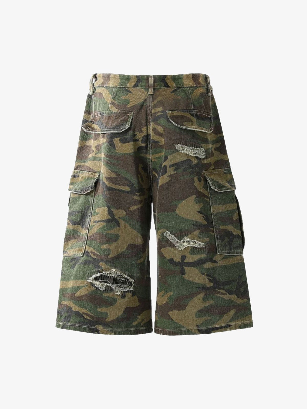 Retro Ripped Camouflage Cropped Shorts- 2387
