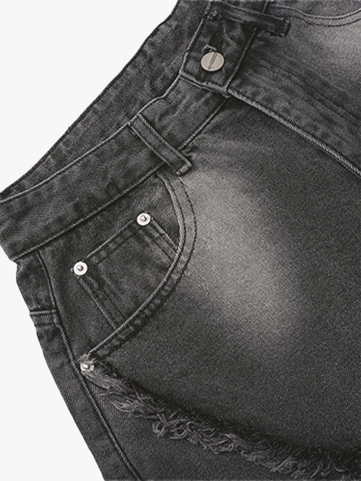 Washed Distressed Raw Edge Barrel Jeans - 2402
