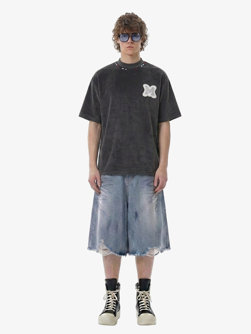 Embroidered Neckline Oversized T-Shirt