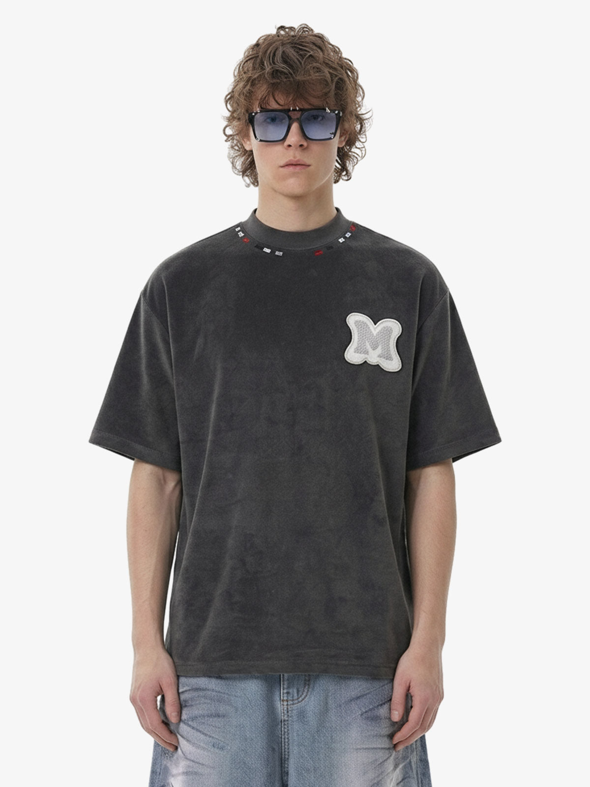 Embroidered Neckline Oversized T-Shirt