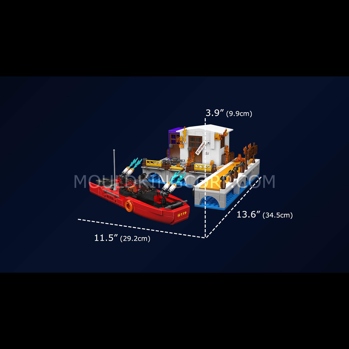Mould King 10144 Dock Fire & Kitten Rescue Building Set | 588 Pcs